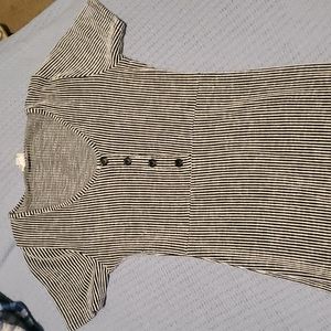 White and Black Striped Midi Dress With Black Buttons